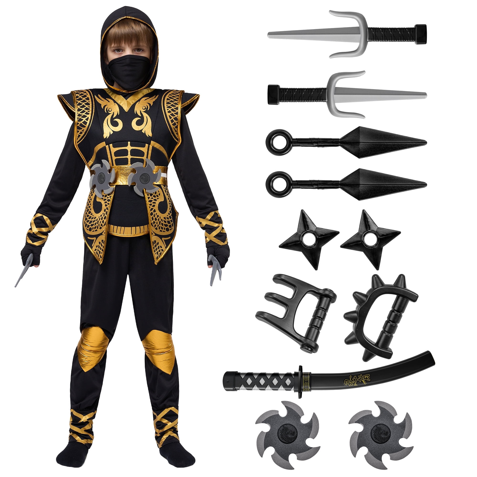 Joyfy Kids Golden Ninja Costume for Toddler Boys Halloween Dress Up Age Up to 12 Years